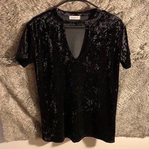 Black velour, ginger G with swoop neck collar shirt, medium